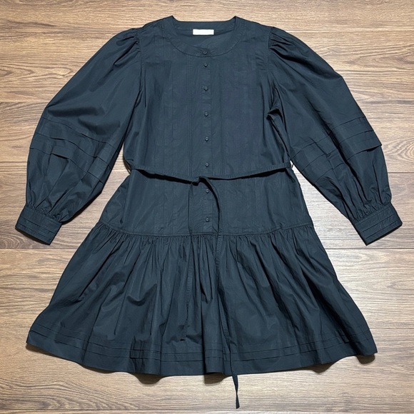 Ulla Johnson Dresses & Skirts - Ulla Johnson Black Cotton Tiered Button Front Dress Size 14